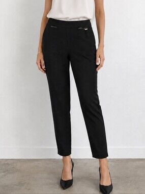 ANNE KLEIN Women's Black Slim Ankle Dress Pants Faux Leather Trim Size Large